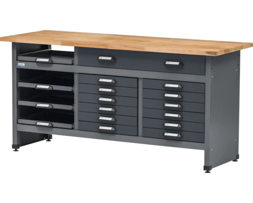 Pracovný stôl Küpper 1700 x 840 x 600 mm 4 výsuvy 13 zásuviek antracit sivá Pracovný stôl so zásuvkami a úložnými priehradkami