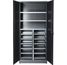 Otvorená skrinka na náradie s policami a zásuvkami