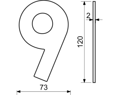 Nerezové číslo RN.120L.9.N v plochom „2D“ prevedení, nerez