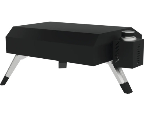 Čierna pec na pizzu so striebornými nohami