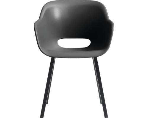 Čierna stolička s podrúčkami a oceľovými nohami