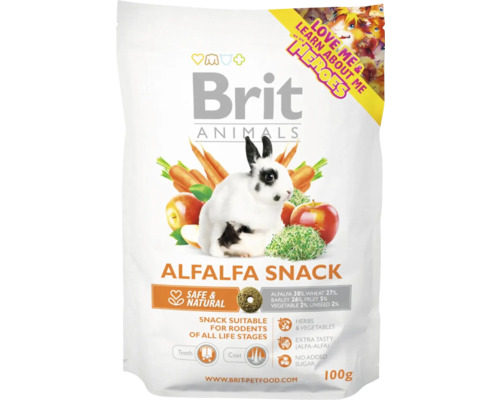 Maškrty pre králiky Brit Animals Alfalfa Snack 100 g Brit Animals Alfalfa Snack pre hlodavce, 100-gramové balenie