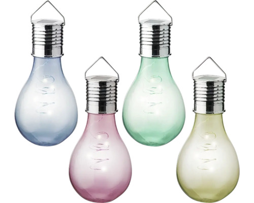 Solárne svietidlá rôznych farieb v tvare žiarovky