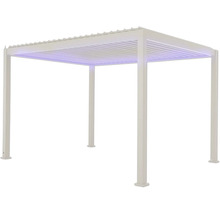 Voľne stojaca biela pergola s lamelovou strechou a LED osvetlením do záhrady