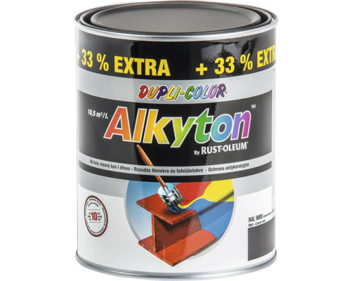 Farba na kov hrdzu i drevo DUPLI-COLOR Alkyton RAL9005 čierny mat + 33% EXTRA 1l Dupli Color Alkyton antikorózna farba na kov a drevo