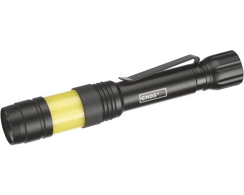 Čierna vrecková lampa s klipom a žltým difúzorom