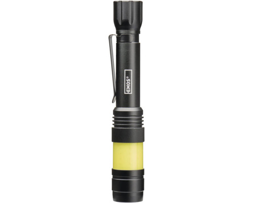 Čierna baterka Emos so žltou svetelnou tyčou