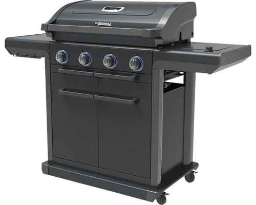 Plynový gril so štyrmi horákmi, vekom a bočnými stolíkmi