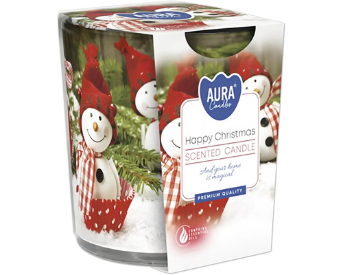Vianočná vonná sviečka v skle ŠŤASTNÉ VIANOCE 100 g Vonná sviečka Aura Candles Veselé Vianoce