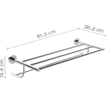 Držiak na uteráky s rozmermi 61,5 cm šírka, 26,2 cm hĺbka a 14,4 cm výška