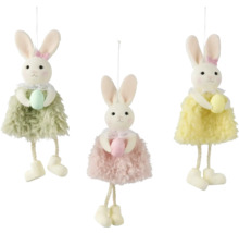 Tri závesné figúrky veľkonočných zajačikov s vajíčkami ako dekorácia