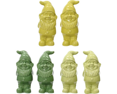 Keramické záhradné trpaslíky v rôznych farebných odtieňoch