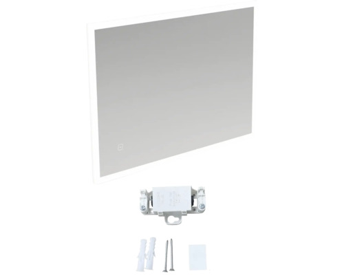 Obdĺžnikové kúpeľňové zrkadlo s LED osvetlením, montážnym materiálom a napájacím zdrojom