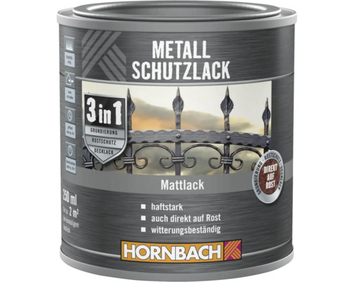Plechovka metalického ochranného laku, 250 ml, základný náter, ochrana proti korózii a vrchný lak v jednom od spoločnosti Hornbach