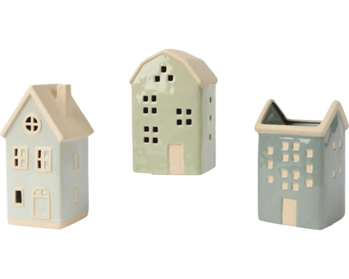 Tri ozdobné keramické domy