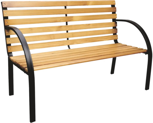 Záhradná lavička z dreva s kovovým rámom