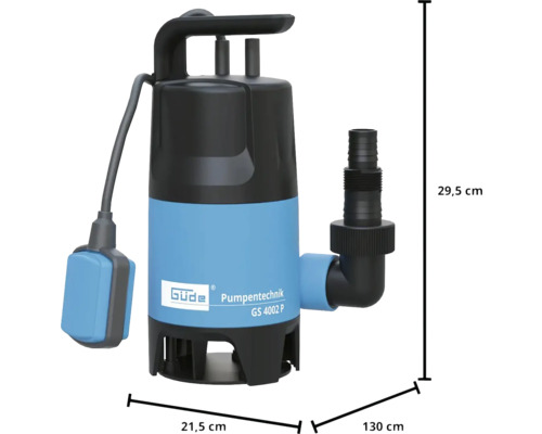 Kalové čerpadlo Güde GS 4002 P s rozmermi 29,5 x 21,5 x 130 centimetrov