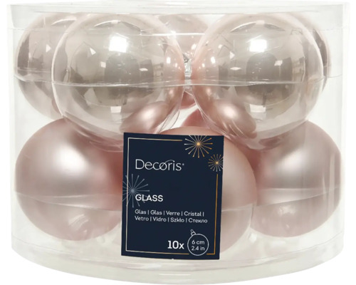 Vianočné ozdoby sklenené gule Ø 6 cm 10 ks lesk/mat ružové Balenie desiatich sklenených vianočných gúľ, priemer šesť centimetrov