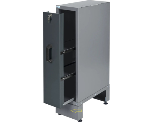 Podesta Küpper 314 x 124 x 227 mm antracit sivá Sivá skrinka na náradie s otvorenými dverami a zásuvkami