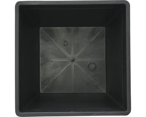 Čierny štvorcový kvetináč, pohľad zvnútra.