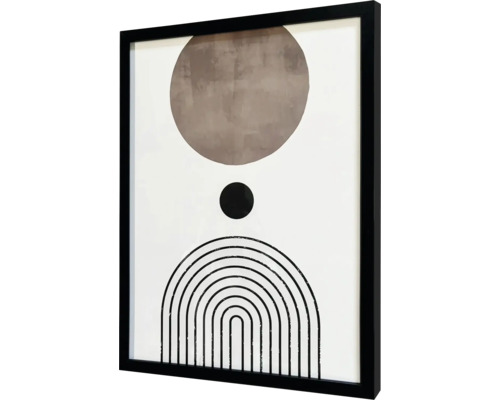 Zarámovaný obraz s kruhom, bodkou a oblúkovým vzorom