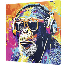 Maľba šimpanza so slúchadlami a slnečnými okuliarmi