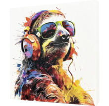 Plátno s leňochodom so slúchadlami a slnečnými okuliarmi