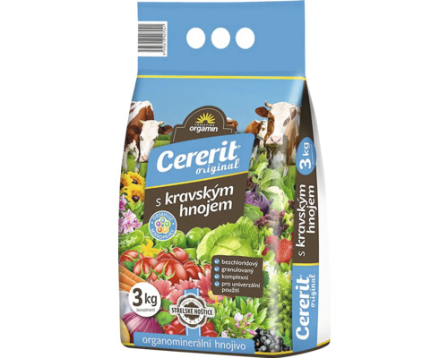 Hnojivo organominerálne CERERIT s kravským hnojom Forestina 3 kg Cererit Original organominerálne hnojivo s kravským hnojom, 3 kilogramové balenie