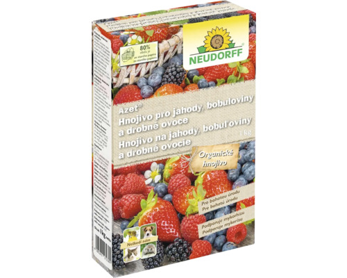 Hnojivo pre jahody, bobuľoviny a drobné ovocie Azet Neudorff 1 kg Balenie hnojiva na bobuľoviny Neudorff Azet