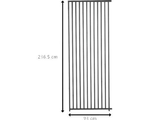 Plotový prvok s rozmermi 236,5 cm na výšku a 93 cm na šírku.