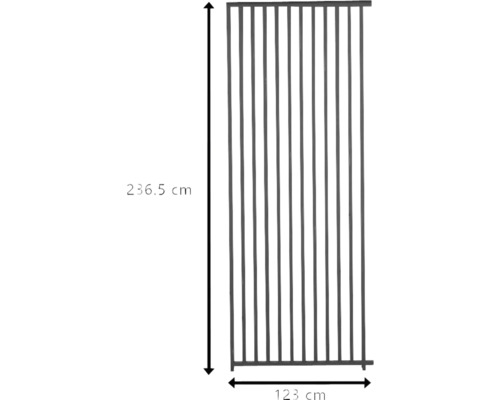 Obrázok plotového dielu s rozmermi 236,5 cm na výšku a 123 cm na šírku.