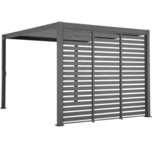 Sivá hliníková pergola s lamelovou stenou do záhrady