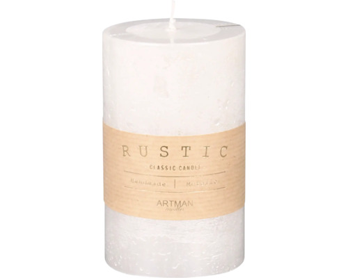 Rustikálna stĺpová sviečka s papierovou páskou a logom Artman candles