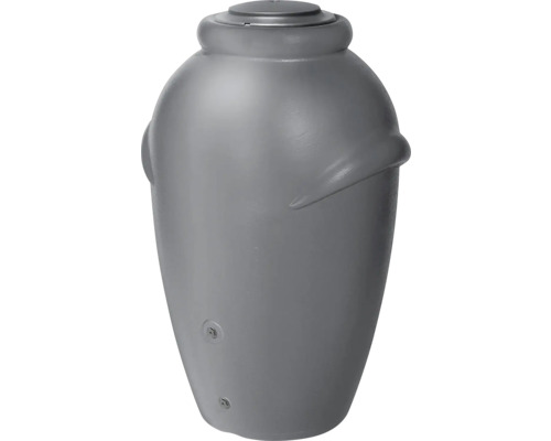 Sivý sud na dažďovú vodu v tvare vázy s vekom