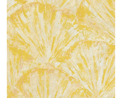 Žltá štruktúrovaná tapeta s motívom vejára