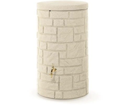 Nádrž na dažďovú vodu s kohútikom a vzhľadom kameňa