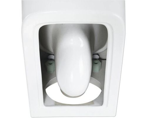 Detailný záber bielej WC misy s upevňovacími prvkami