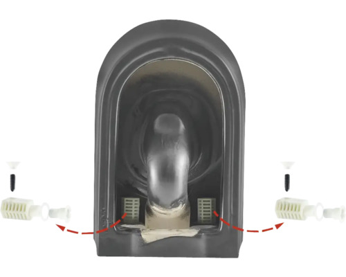 Detailný pohľad na splachovaciu nádržku s príslušnými filtrami a skrutkami.