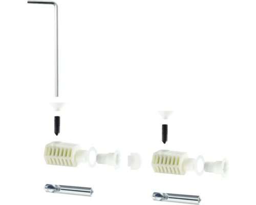 Jednotlivé hmoždinky so skrutkou, imbusovým kľúčom a vrtákom