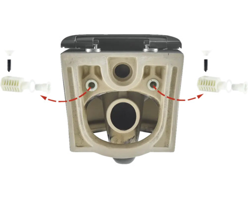 Detailný pohľad na toaletu s montážnym príslušenstvom