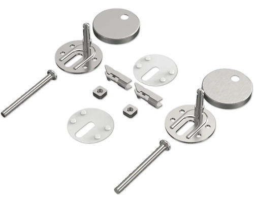 Upevňovacia súprava pre WC sedadlá, pozostávajúca zo skrutiek, matíc, podložiek a držiakov