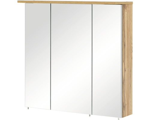 Zrkadlová skrinka s tromi dvierkami a dreveným dekorom