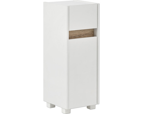 Biela kúpeľňová skrinka s dreveným prvkom