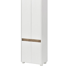 Biela šatníková skriňa so štyrmi dverami a dreveným dekorom