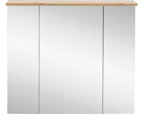 Zrkadlová skrinka s tromi dvierkami a drevenou policou