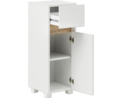 Biela kúpeľňová skrinka so zásuvkou a dvierkami pre ďalší úložný priestor