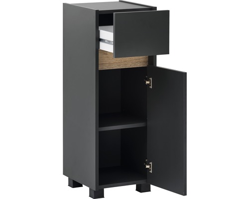 Čierna kúpeľňová skrinka so zásuvkou a dverami