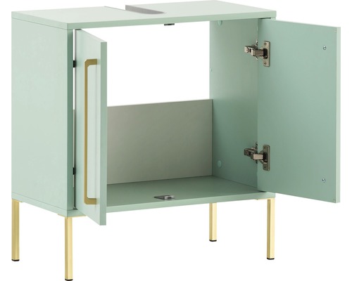 Skrinka pod umývadlo s dvomi otvorenými dvierkami a zlatými nohami