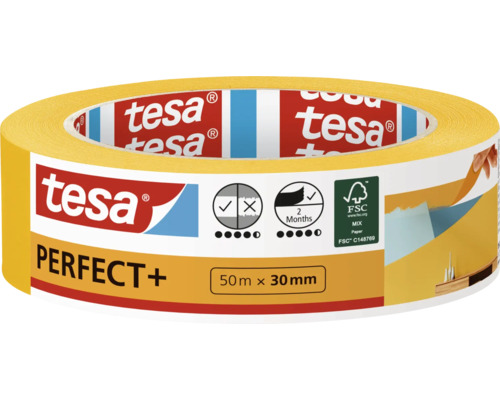 Maskovacia páska Tesa Masking tape Perfect+ žltá 50 m x 30 mm Maliarska maskovacia páska Tesa Perfect Plus 50 metrov krát 30 milimetrov