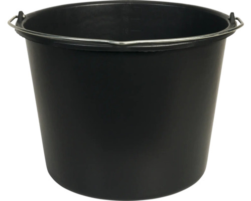 Čierne plastové vedro s kovovou rukoväťou